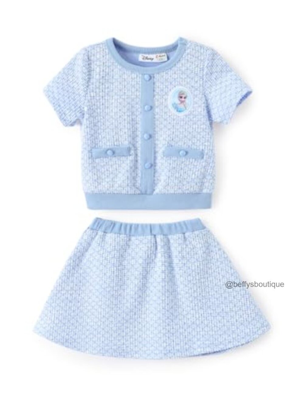 Toddler Girls 2 Piece Skirt Set Disney Frozen Elsa Embroidered Tweed Short